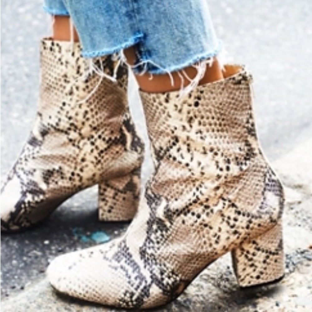 Free People Cecile Snakeskin Ankle Boots, size 39